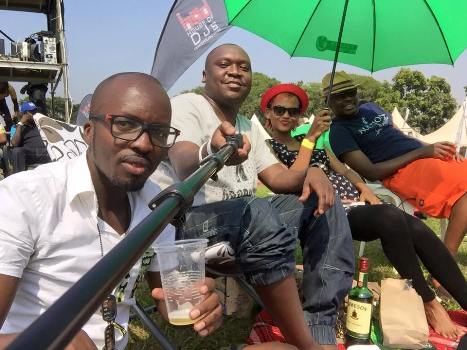 Salvado and wife Daphine Frankstock (C) with friends at yesterday's Blanket and Wines party