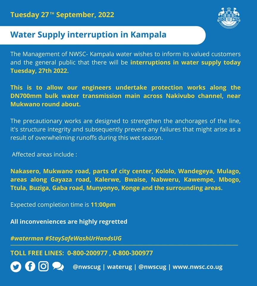 Water Supply interruption in Kampala