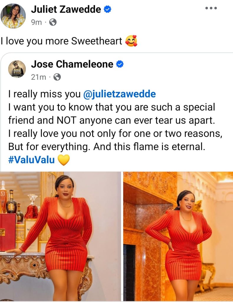 “I miss you too much, not anyone can tear us apart,” Jose Chameleone tells Juliet Zawedde “I miss you too much, not anyone can tear us apart,” Jose Chameleone tells Juliet Zawedde