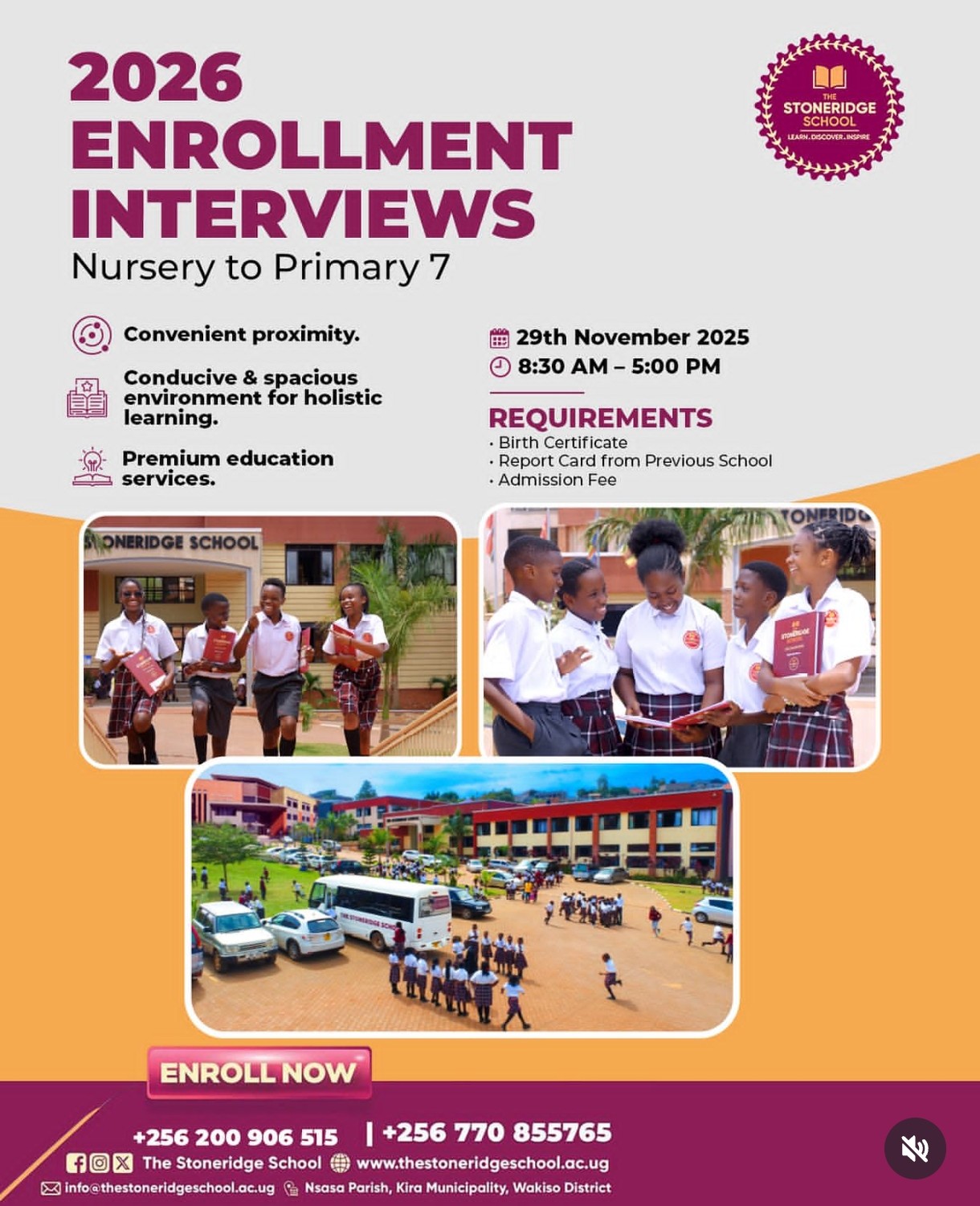  Enrollment for 2026 intake ongoing at Stoneridge School Nsasa Kira