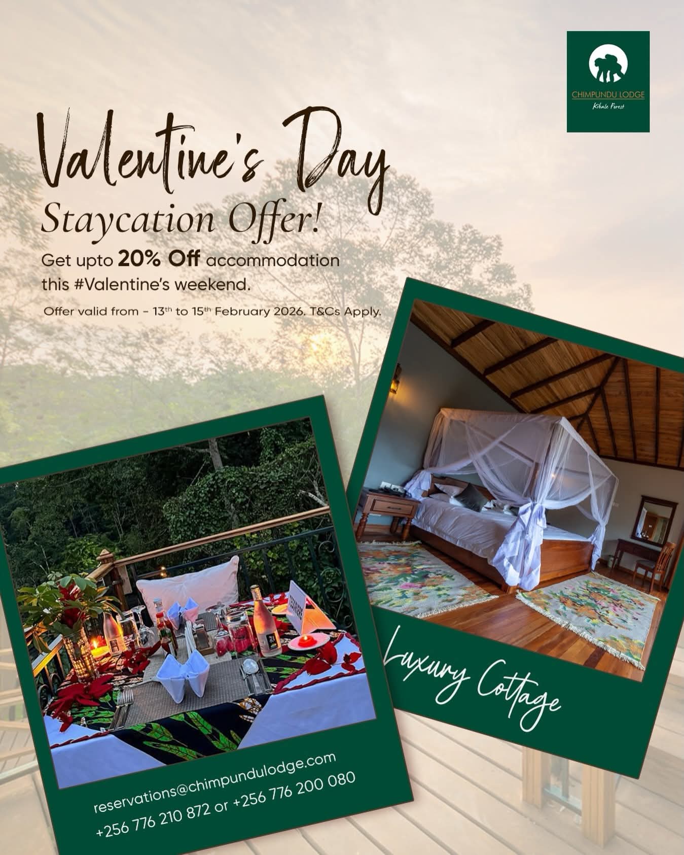  Chimpundu Lodge in 20% discount Valentine’s weekend offer on accommodation